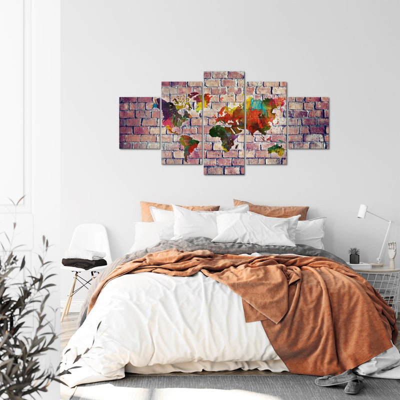 Runa Art - Bilder Weltkarte 200 x 100 cm 5 Teilig XXL Wanddekoration Design Rot Bunt 106951c