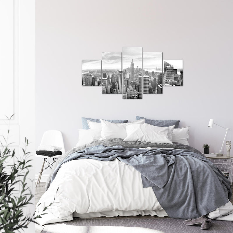 Runa Art Bild Wohnzimmer Büro New York Skyline 5 Teilig Städte Schwarz Weiss Wandbilder auf Vlies Leinwand 010253c