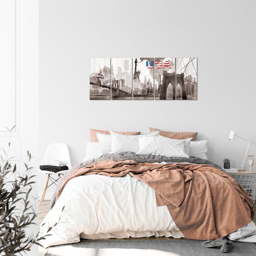 Runa Art Bild New York Wandbilder auf Vlies Leinwand 5 Teilig Wanddekoration Wohnzimmer Büro 034756b