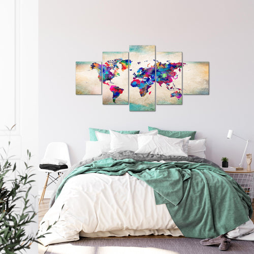 Runa Art - Bilder Weltkarte 200 x 100 cm 5 Teilig XXL Wanddekoration Design Bunt 013351a