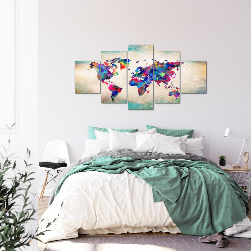 Runa Art - Bilder Weltkarte 200 x 100 cm 5 Teilig XXL Wanddekoration Design Bunt 013351a