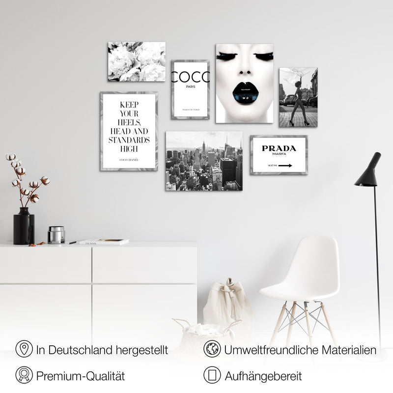 Novart Wandbilder Coco - KOMPLETT AUFHÄNGFERTIG - Fashion Wohnzimmer Mädchen Teenager - 7 Moderne Mood-Bilder - N016371a