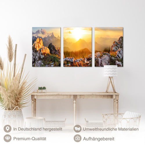 Novart Bilder Set Landschaft - KEIN EXTRA RAHMEN BENÖTIGT - Wandbilder für Wohnzimmer Schlafzimmer Büro - 3 Teilig Deko Natur - N033036a