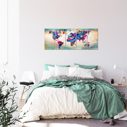 Runa Art Bild Weltkarte Wandbilder auf Vlies Leinwand 5 Teilig Wanddekoration Büro Wohnzimmer 013356a