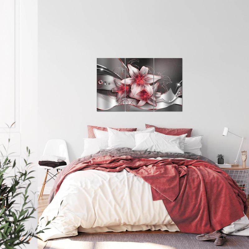 Runa Art Wandbilder Blumen Lilien Bild XXL Wohnzimmer Schlafzimmer Schwarz Rot Abstrakt 120 x 80 cm 3 Teilig 039631c