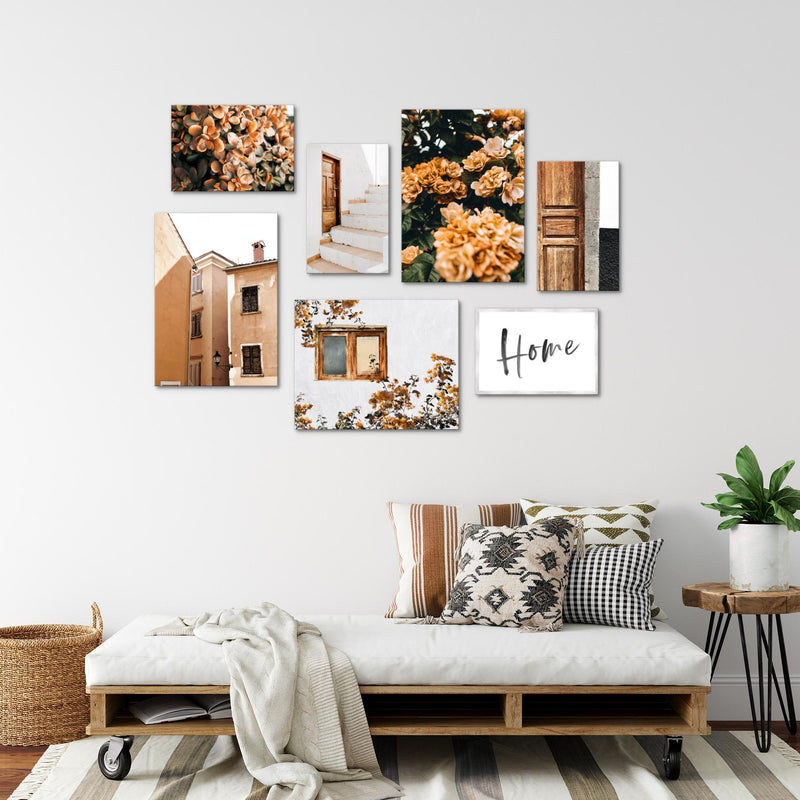 Novart Wandbilder Home Blumen - KOMPLETT AUFHÄNGFERTIG - Orange Wohnzimmer Schlafzimmer - 7 Moderne Mood-Bilder - N010171a