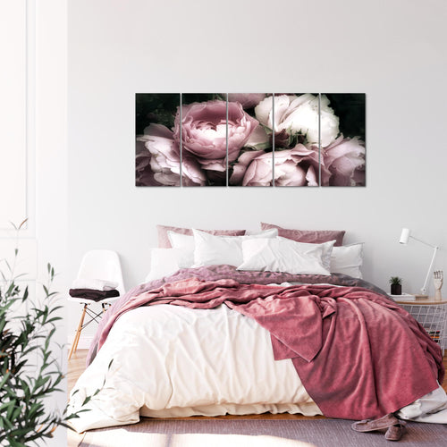 Runa Art Wandbild XXL Blumen Rosen Wohnzimmer Schlafzimmer 200 x 80 cm Schwarz Bunt 5 Teilig - Made in Germany - 039155a