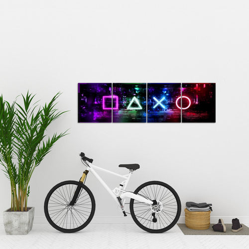 Runa Art Bilder Set 4 Teilig Gamer Wandbilder XXL Kinderzimmer 160 x 50 cm Formen Modern 038846a