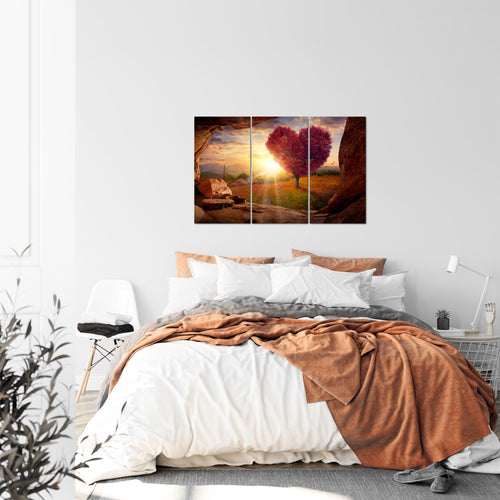 Runa Art Wandbilder Natur Gebirge Bild XXL Wohnzimmer Schlafzimmer Beige Rosa Baum Herz 120 x 80 cm 3 Teilig 607631c
