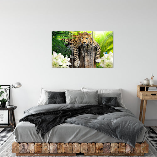 Runa Art Wandbilder Afrika Leopard Bild XXL Wohnzimmer Schlafzimmer Grün Natur Savanne 120 x 80 cm 3 Teilig 006731a