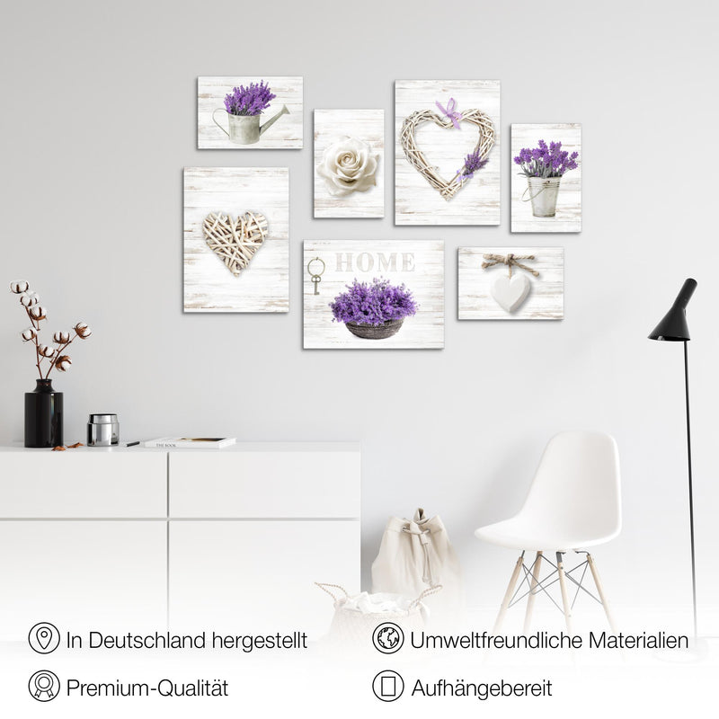 Novart Wandbilder Home Provence - KOMPLETT AUFHÄNGFERTIG - Lavendel Viollet Wohnzimmer Schlafzimmer - 7 Moderne Mood-Bilder - N003071a