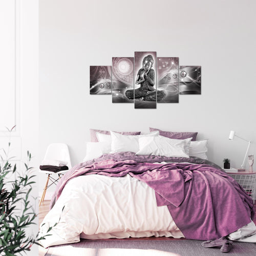 Runa Art Bild Wohnzimmer Schlafzimmer Buddha Zen 5 Teilig Feng Shui Rosa Grau Wandbilder auf Vlies Leinwand 041653c