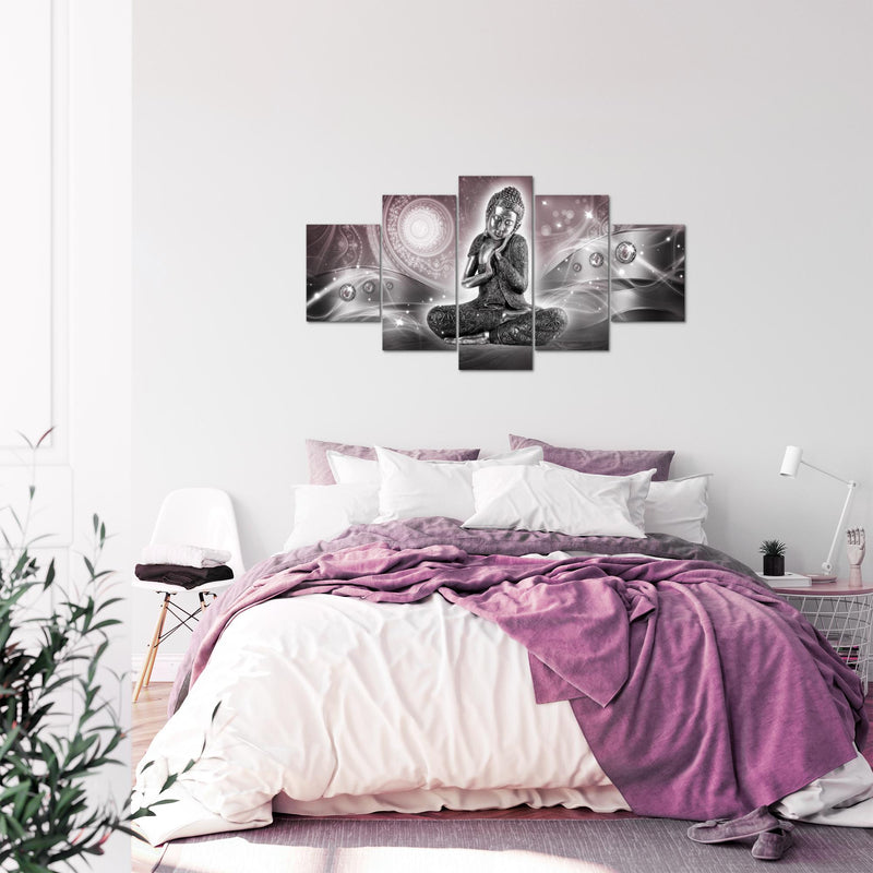 Runa Art Bild Wohnzimmer Schlafzimmer Buddha Zen 5 Teilig Feng Shui Rosa Grau Wandbilder auf Vlies Leinwand 041653c