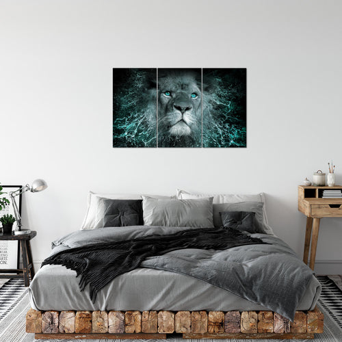 Runa Art Wandbilder Afrika Löwe Bild XXL Wohnzimmer Schlafzimmer Schwarz Türkis Abstrakt Tiere 120 x 80 cm 3 Teilig 040731b