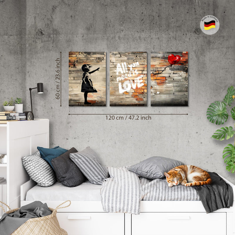 Novart Bilder Set Street Art - KEIN EXTRA RAHMEN BENÖTIGT - Wandbilder für Wohnzimmer Schlafzimmer Büro - 3 Teilig Deko Mädchen - N042036a