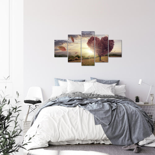 Runa Art Bild Wohnzimmer Schlafzimmer Herbst Baum Herz 5 Teilig Panorama Beige Braun Wandbilder auf Vlies Leinwand 605853c