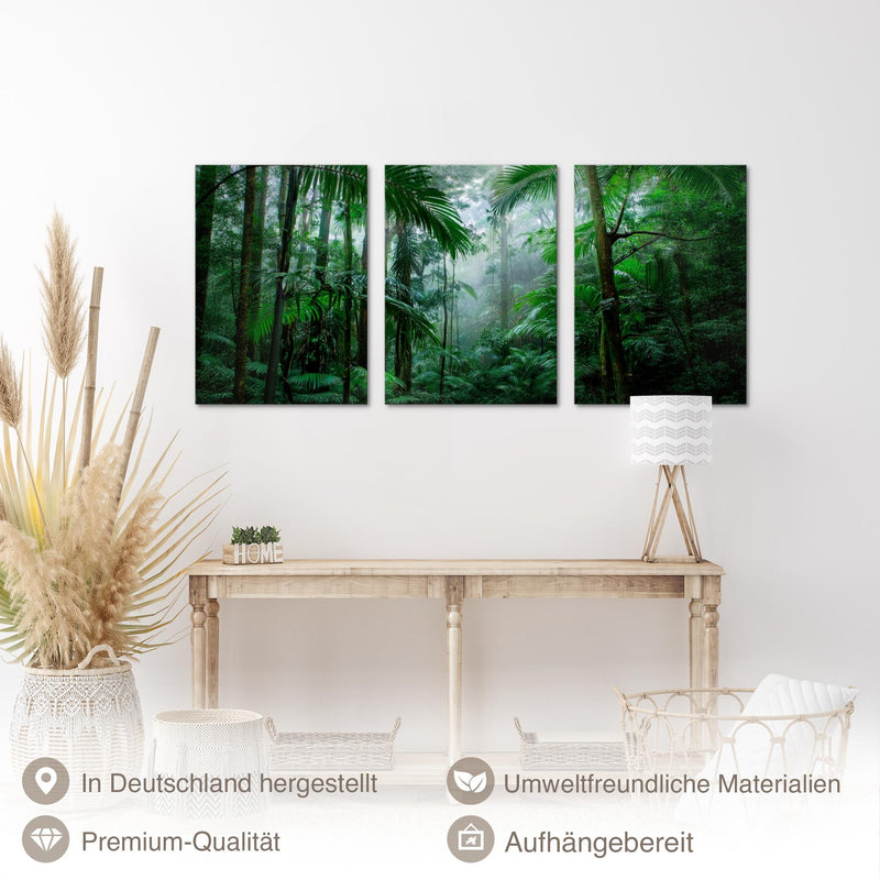 Novart Bilder Set Landschaft - KEIN EXTRA RAHMEN BENÖTIGT - Wandbilder für Wohnzimmer Schlafzimmer Büro - 3 Teilig Deko Dschungel - N042936a