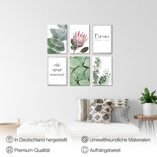 Novart Wandbilder Set Grüne Blätter Pflanze - KOMPLETT AUFHÄNGFERTIG - Made in Germany - Moderne Bilder  Wohnzimmer Schlafzimmer - N005364a