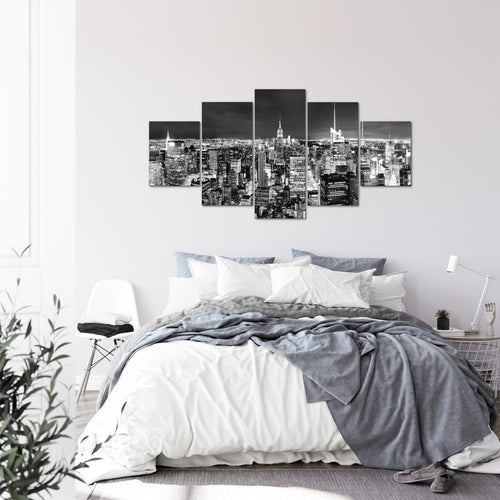 Runa Art - Bilder New York Skyline 200 x 100 cm 5 Teilig XXL Wanddekoration Design Schwarz Weiss 036251c
