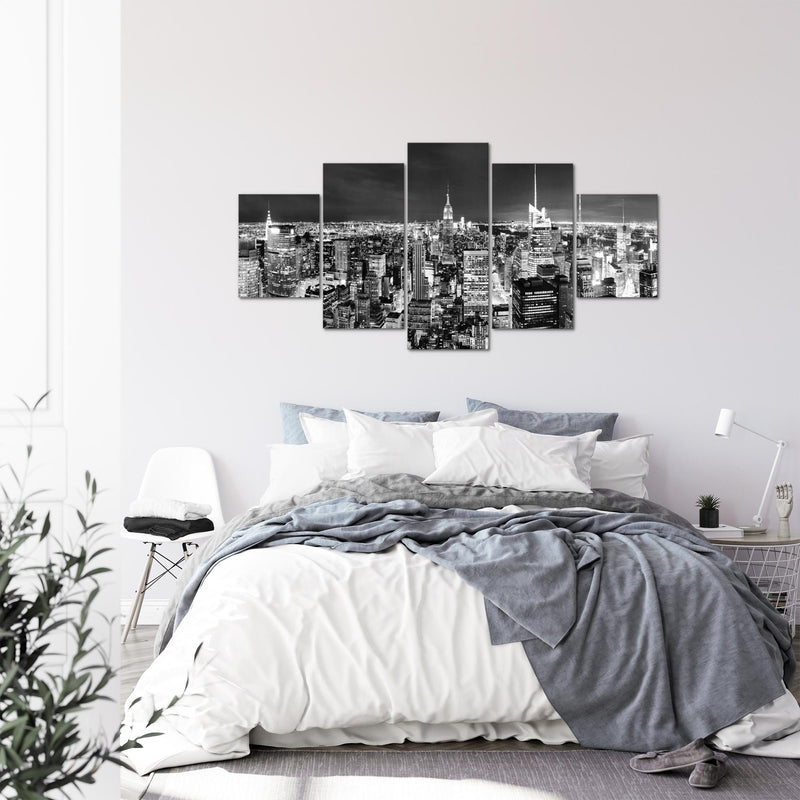 Runa Art - Bilder New York Skyline 200 x 100 cm 5 Teilig XXL Wanddekoration Design Schwarz Weiss 036251c