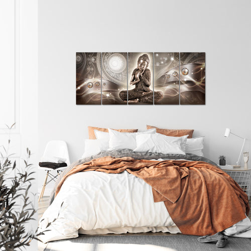 Runa Art Wandbild XXL Buddha Zen Wohnzimmer Schlafzimmer 200 x 80 cm Braun 5 Teilig - Made in Germany - 041655a