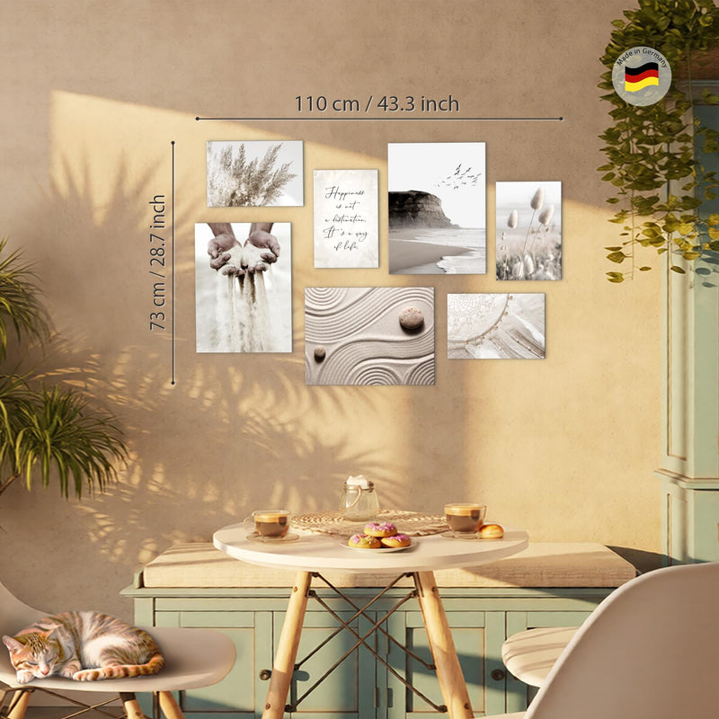 Novart Wandbilder Strand Boho - KOMPLETT AUFHÄNGFERTIG - Beige Wohnzimmer Schlafzimmer - 7 Moderne Mood-Bilder - N028171a