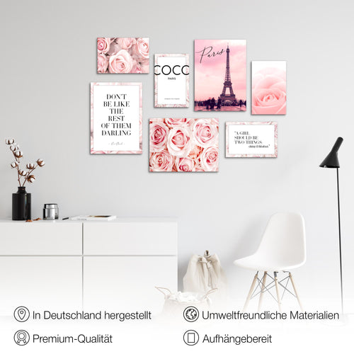 Novart Wandbilder Blumen Coco - KOMPLETT AUFHÄNGFERTIG - Beauty Rosa Zitate Mädchenzimmer Teenager - 7 Moderne Mood-Bilder - N016171a