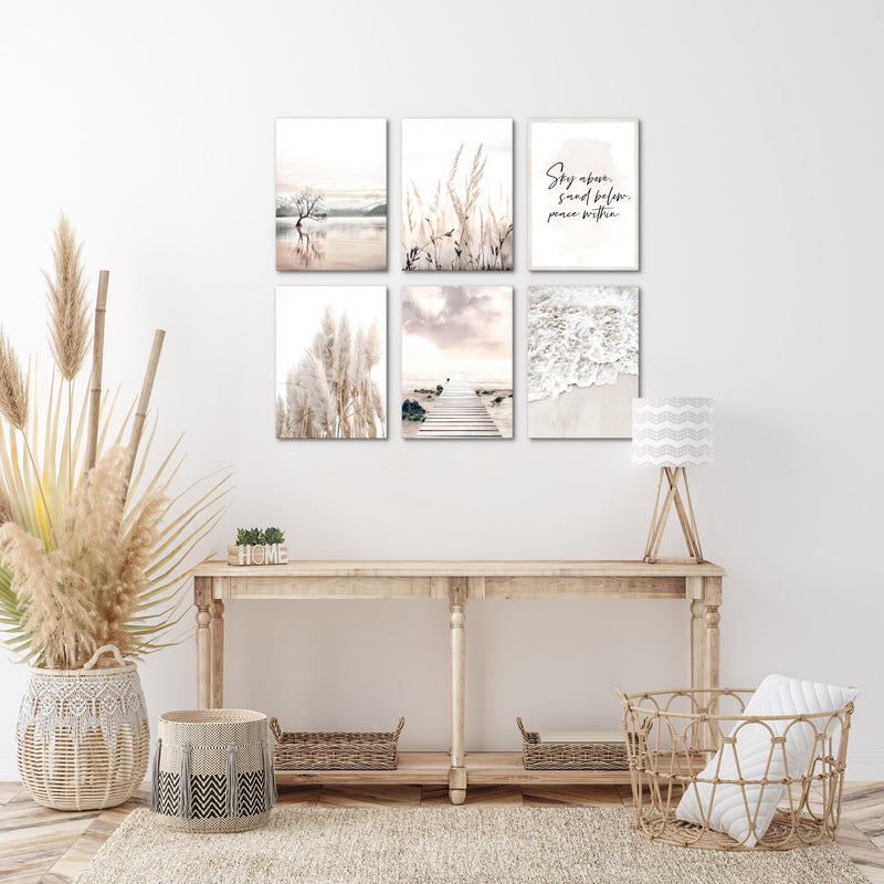 Novart Wandbilder - KEIN EXTRA RAHMEN BENÖTIGT - Wohnzimmer Schlafzimmer - Bilder Modern Boho Strand - Beige - N013465a