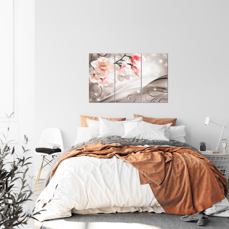 Runa Art Wandbilder Blumen Abstrakt Bild XXL Wohnzimmer Schlafzimmer Beige Braun Diamant 120 x 80 cm 3 Teilig 035331b