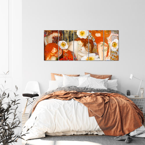 Runa Art Wandbild XXL Collage Gustav Klimt Wohnzimmer 200 x 80 cm Rot 5 Teilig - Made in Germany - 018555a