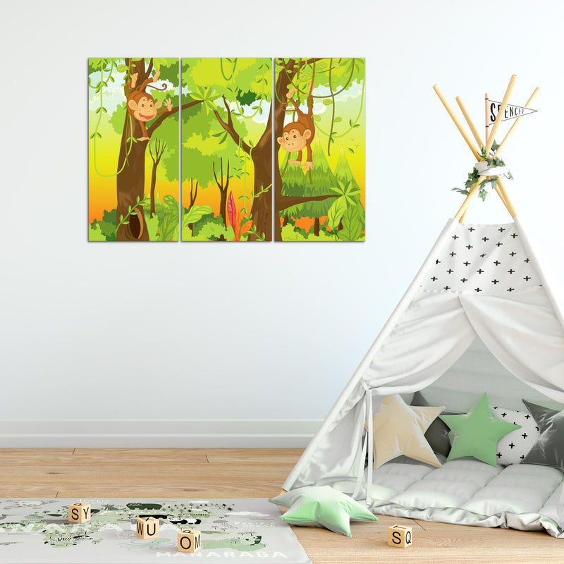 Runa Art Wandbilder Tiere Dschungel Bild XXL Spielzimmer Baby Bunt Kinderzimmer 120 x 80 cm 3 Teilig 001831b