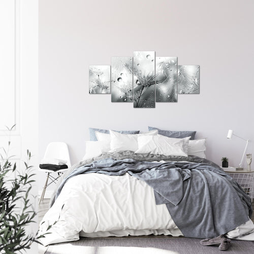 Runa Art Bild Wohnzimmer Schlafzimmer Blumen Pusteblumen 5 Teilig Morgentau Schwarz Weiss Wandbilder auf Vlies Leinwand 043153c