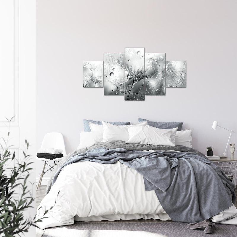 Runa Art Bild Wohnzimmer Schlafzimmer Blumen Pusteblumen 5 Teilig Morgentau Schwarz Weiss Wandbilder auf Vlies Leinwand 043153c