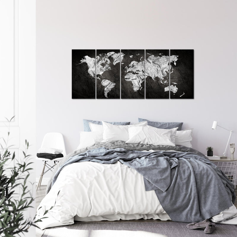 Runa Art Wandbild XXL Weltkarte Büro Wohnzimmer 200 x 80 cm Schwarz Weiss 5 Teilig - Made in Germany - 002955a