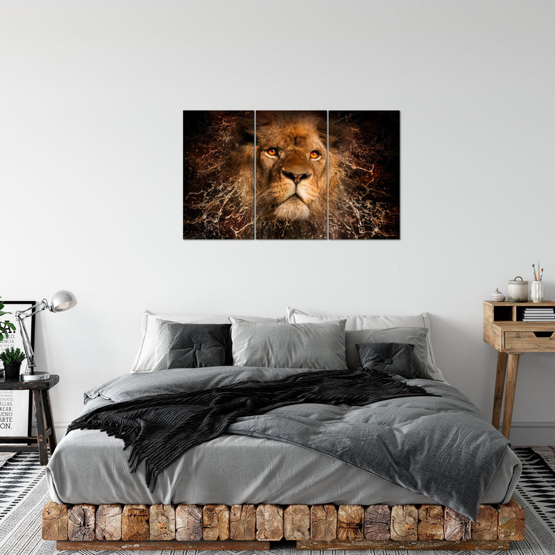 Runa Art Wandbilder Afrika Löwe Bild XXL Wohnzimmer Schlafzimmer Schwarz Gold Abstrakt Tiere 120 x 80 cm 3 Teilig 040731a