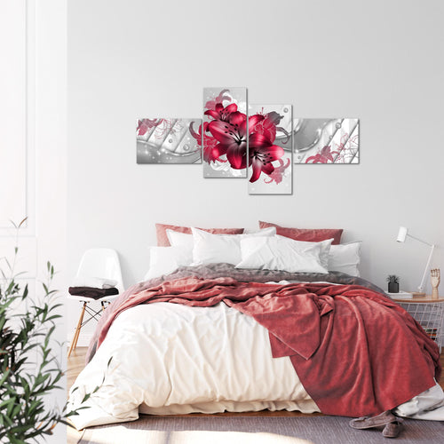Runa Art Bild XXL 4 Teilig Blumen Lilien 200 x 100 cm Kunstdruck auf Vlies Leinwand Wanddeko Wohnzimmer Schlafzimmer 017341b