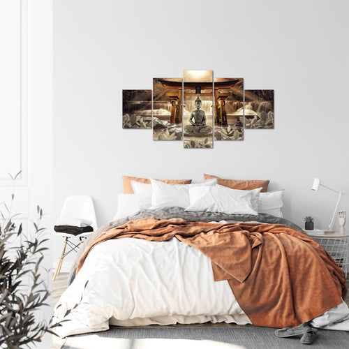 Runa Art Bild Wohnzimmer Schlafzimmer Feng Shui Buddha 5 Teilig Wellness Zen Braun Wandbilder auf Vlies Leinwand 036453b