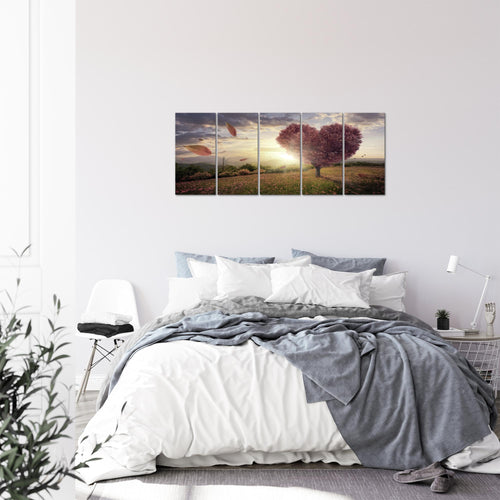 Runa Art Bild Herbst Baum Herz Wandbilder auf Vlies Leinwand 5 Teilig Wanddekoration Wohnzimmer Schlafzimmer 605856c