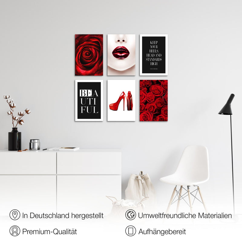 Novart Wandbilder Set Fashion - KOMPLETT AUFHÄNGFERTIG - Made in Germany - Moderne Bilder  Wohnzimmer Mädchen Teenager - N019064a