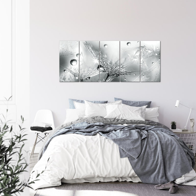 Runa Art Wandbild XXL Blumen Pusteblumen Wohnzimmer Schlafzimmer 200 x 80 cm Schwarz Weiss 5 Teilig - Made in Germany - 043155c