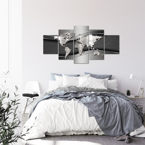 Runa Art - Bilder Weltkarte 200 x 100 cm 5 Teilig XXL Wanddekoration Design Schwarz 107251a