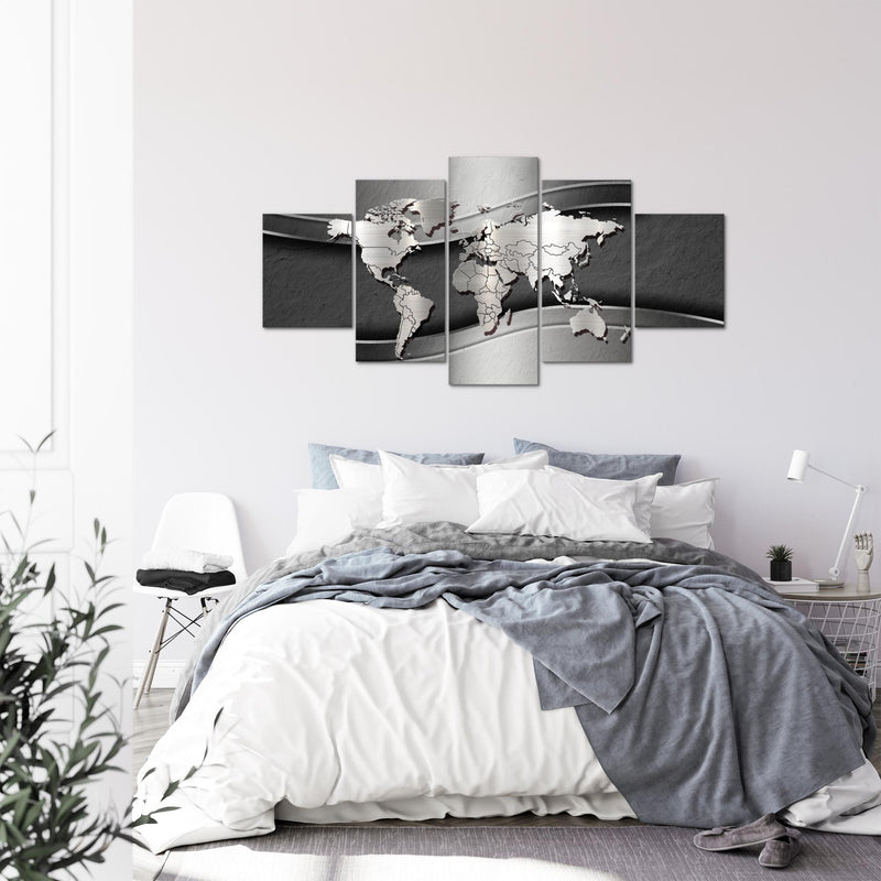 Runa Art - Bilder Weltkarte 200 x 100 cm 5 Teilig XXL Wanddekoration Design Schwarz 107251a