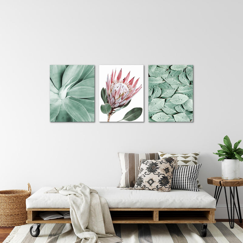 Novart FERTIG ZUM AUFHÄNGEN - Wandbilder Set Grüne Blätter - Wohnzimmer Schlafzimmer Bild XXL N005335a