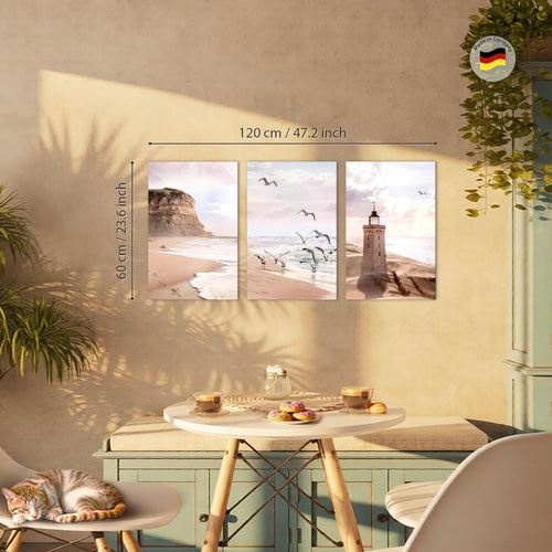 Novart Bilder Set Landschaft - KEIN EXTRA RAHMEN BENÖTIGT - Wandbilder für Wohnzimmer Schlafzimmer Büro - 3 Teilig Deko Küste - N040236a