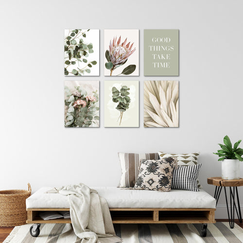 Novart Wandbilder - KEIN EXTRA RAHMEN BENÖTIGT - Wohnzimmer Schlafzimmer - Bilder Modern Grün Blätter - Boho Beige - N023065a