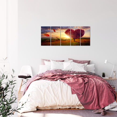 Runa Art Bild Herbst Baum Herz Wandbilder auf Vlies Leinwand 5 Teilig Wanddekoration Wohnzimmer Schlafzimmer 605856a