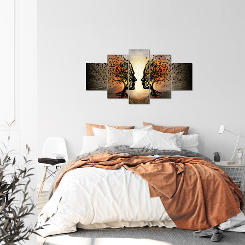 Runa Art Bild Wohnzimmer Schlafzimmer Liebe Paar 5 Teilig Bäume Schwarz Orange Wandbilder auf Vlies Leinwand 041253a