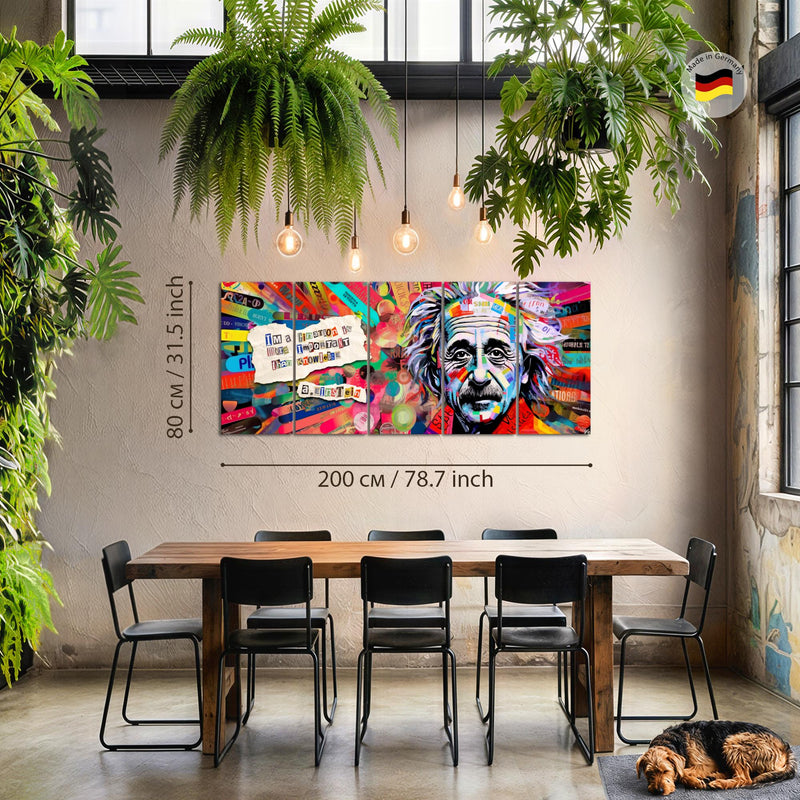 Runa Art Wandbild XXL Einstein Street Art Wohnzimmer Schlafzimmer 200 x 80 cm Bunt 5 Teilig - Made in Germany - 044955a