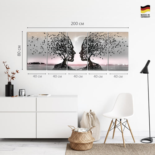 Runa Art Wandbilder XXL Abstrakt Wohnzimmer Schlafzimmer Büro 200 x 80 cm Gesichter 5 Teilig - Made in Germany - 044855b