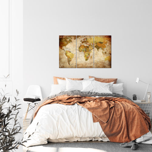 Runa Art Wandbilder Weltkarte Bild XXL Büro Wohnzimmer Gold Vintage Antik 120 x 80 cm 3 Teilig 104031a